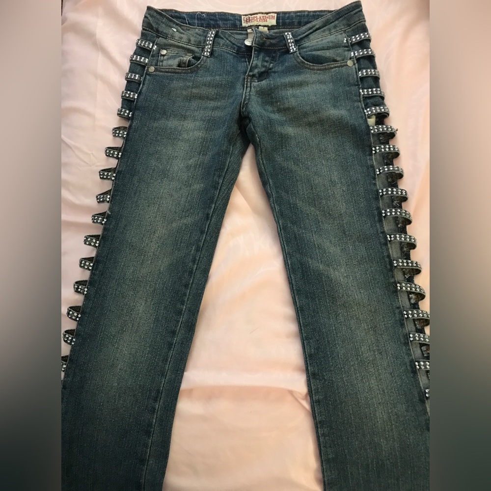 Platinum plush rhinestone jeans